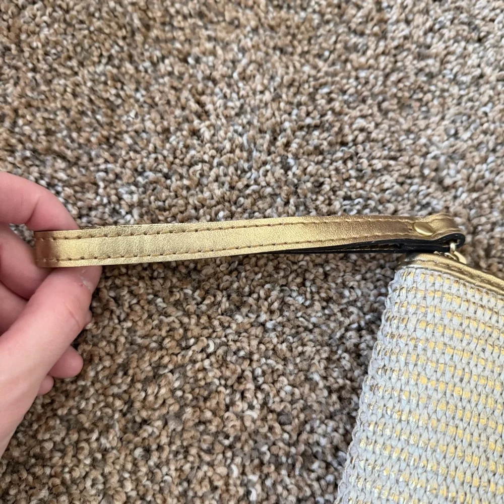 PATRICIA NASH Distressed Metallic Raffia Clutch Wristlet in Antique Gold